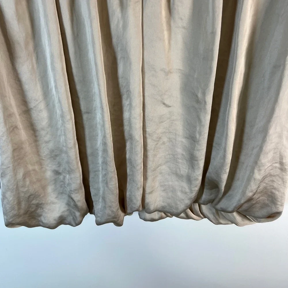 ASTR The Label Champagne Satin V-Neck Bubble Hem Puff Sleeve Blouse Large dressy